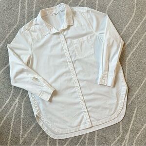 Athleta White Round Hem Tunic Style Button Down Shirt